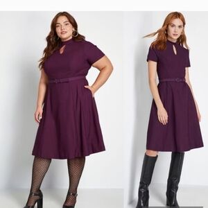 Elegant Purple Belted Dress